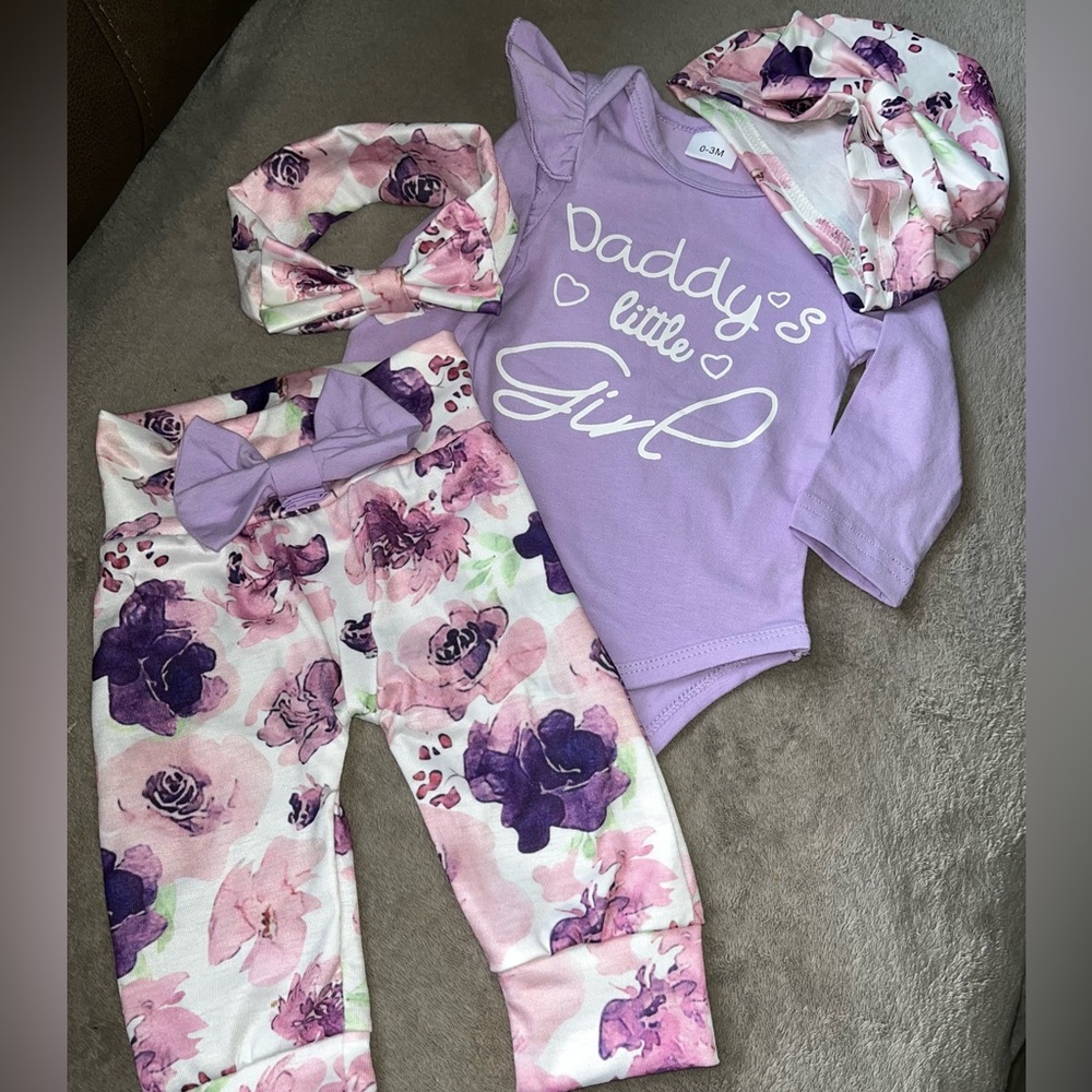 Purple Floral Baby Set